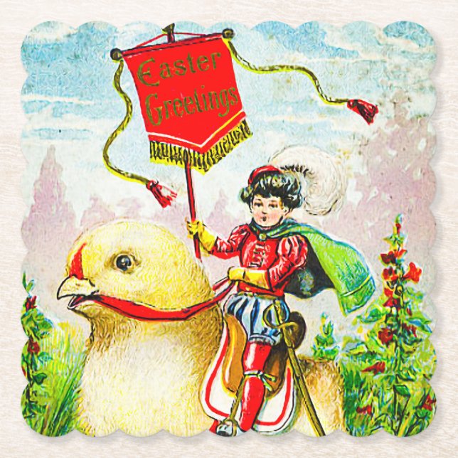 Whimsique Påsk Hälsning: Rider on Giant Chick Underlägg Papper (Framsida)