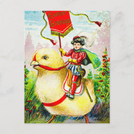 Whimsique Påsk Hälsning: Rider on Giant Chick Vykort