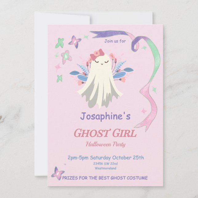 Whimsique Pastel Ghost Girl Halloween fest Inbjuda (Framsida)