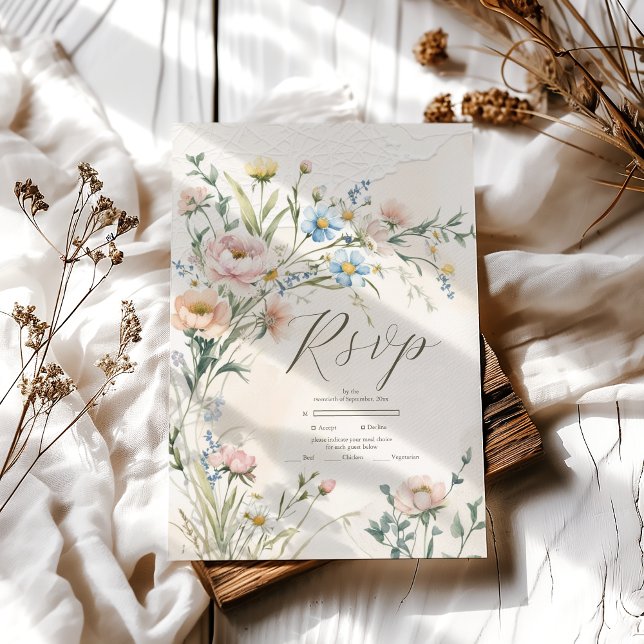 Whimsique Pastel Wildblomma Bröllop OSA Kort (Skapare uppladdad)