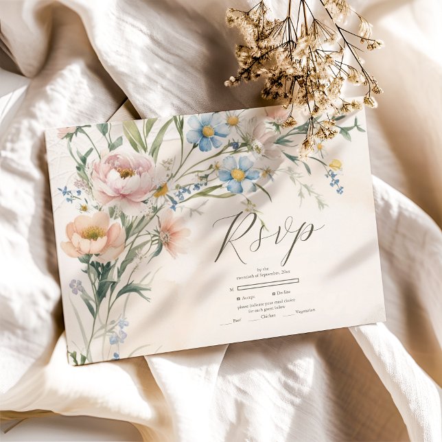 Whimsique Pastel Wildblomma Bröllop OSA Kort (Skapare uppladdad)