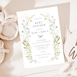 Whimsique Pastel Wildblomme Ram Baby Shower Inbjudningar