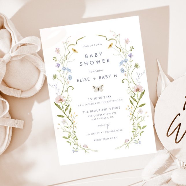Whimsique Pastel Wildblomme Ram Baby Shower Inbjudningar (Skapare uppladdad)