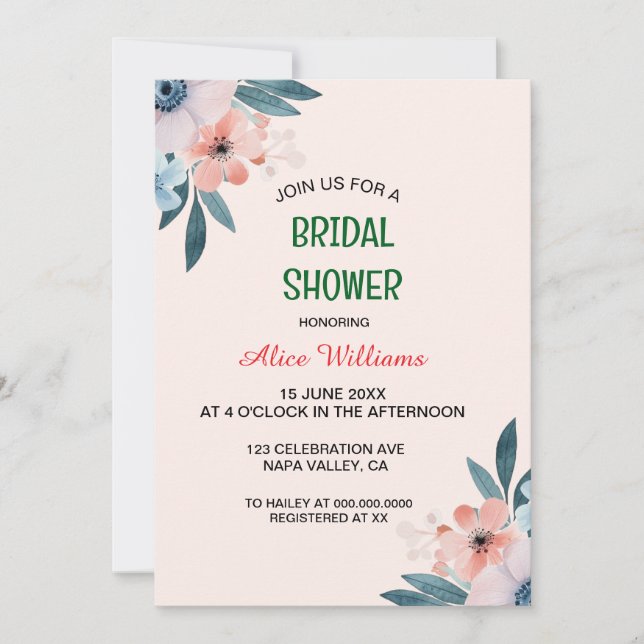 Whimsique Pastel Wildblomme Ram Möhippa Inbjudningar (Framsida)