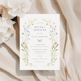 Whimsique Pastel Wildblomme Ram Möhippa Inbjudningar