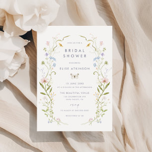 Whimsique Pastel Wildblomme Ram Möhippa Inbjudningar