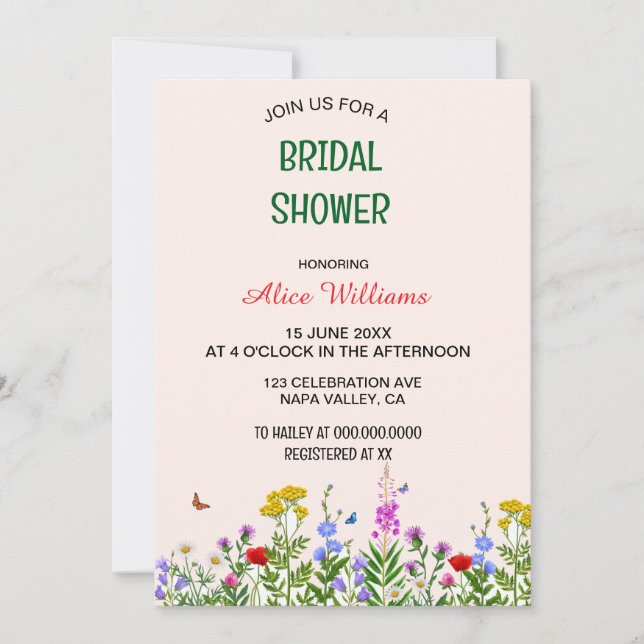 Whimsique Pastel Wildblomme Ram Möhippa Inbjudningar (Framsida)