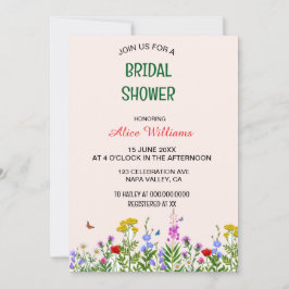 Whimsique Pastel Wildblomme Ram Möhippa Inbjudningar