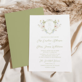 Whimsique Pastel Wildblommonogram Vapensköld Bröll Inbjudningar