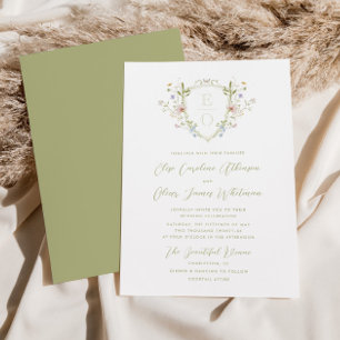 Whimsique Pastel Wildblommonogram Vapensköld Bröll Inbjudningar