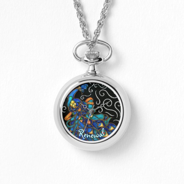 Whimsique Peacock Chalk Pastel Bird Personlig Armbandsur (Framsida)