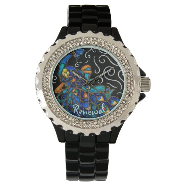 Whimsique Peacock Chalk Pastel Bird Personlig Armbandsur (Framsida)