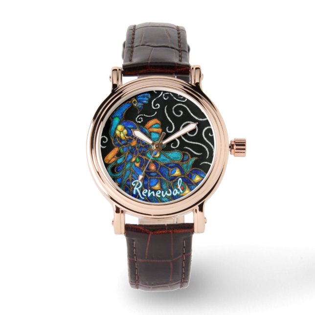 Whimsique Peacock Chalk Pastel Bird Personlig Armbandsur (Framsida)