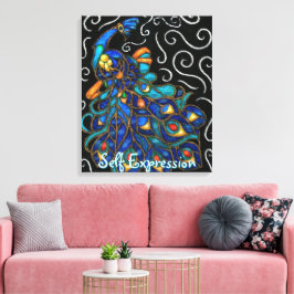 Whimsique Peacock Chalk Pastel Bird Personlig Canvastryck