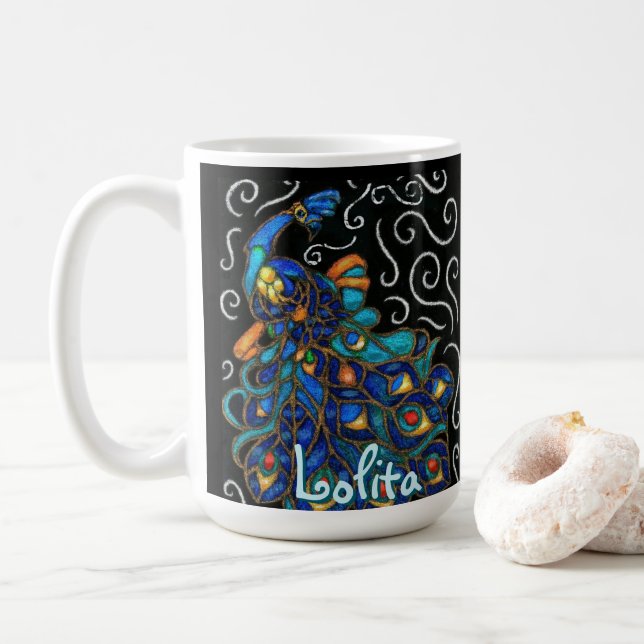 Whimsique Peacock Chalk Pastel Bird Personlig Kaffemugg (Med munk)