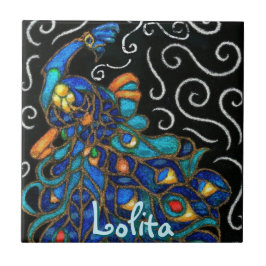 Whimsique Peacock Chalk Pastel Bird Personlig Kakelplatta