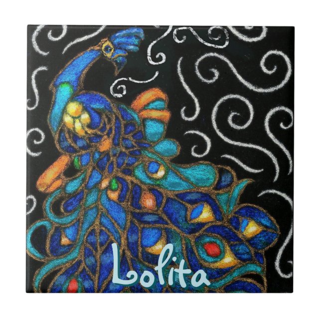 Whimsique Peacock Chalk Pastel Bird Personlig Kakelplatta (Framsidan)