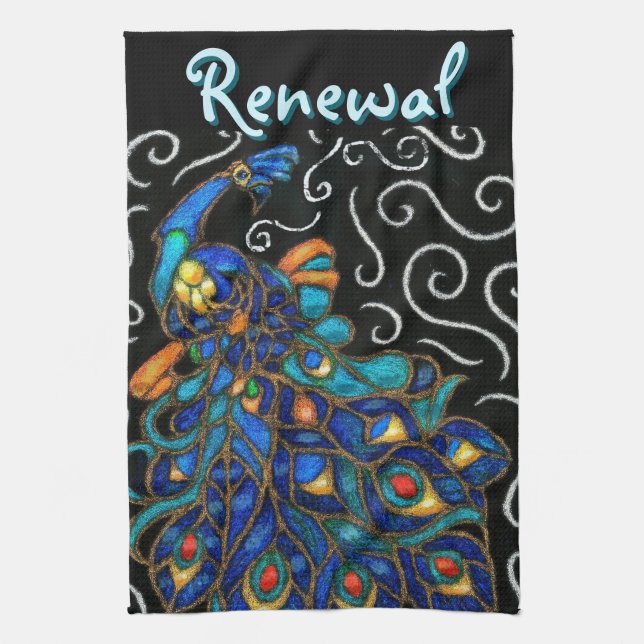 Whimsique Peacock Chalk Pastel Bird Personlig Kökshandduk (Vertikal)