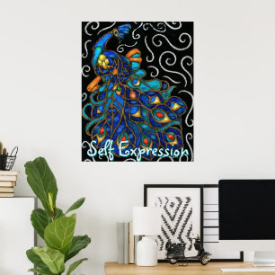 Whimsique Peacock Chalk Pastel Bird Personlig Poster