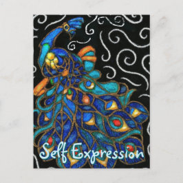 Whimsique Peacock Chalk Pastel Bird Personlig Vykort