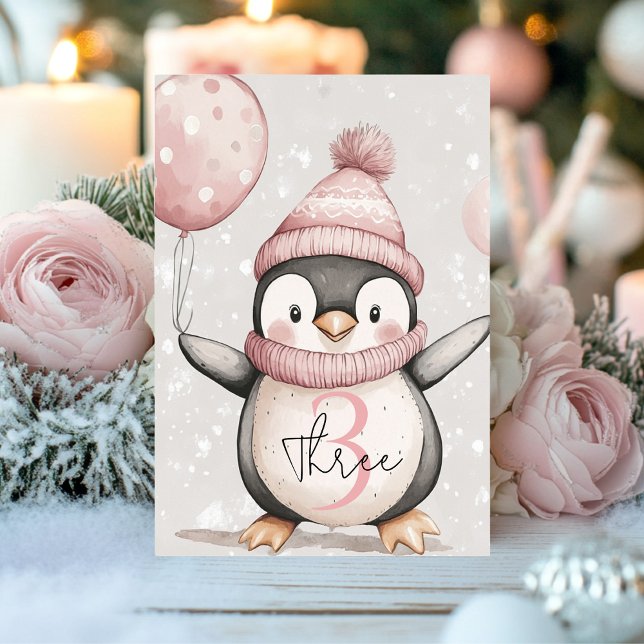 Whimsique Penguin Birthday | Vintagens Rosa Bordsnummer (Skapare uppladdad)
