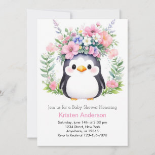 Whimsique Penguin Dreams Girl Baby Shower Inbjudningar