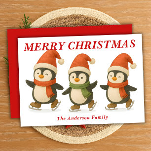 Whimsique Penguins Ice Skating jul Julkort