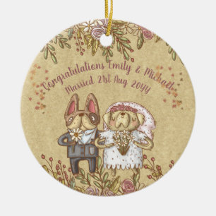 Whimsique Personlig Bröllop Bride Groom Blommigt Julgransprydnad Keramik