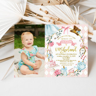 Whimsique Photo Bow Alice Onederland 1st Birt Inbjudningar