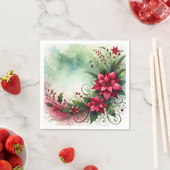 Whimsique Poinsettia jul Garland Découpage Pappersservett (Insitu)