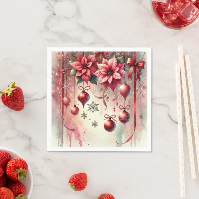 Whimsique Poinsettia jul Ornaments Découpage Pappersservett (Insitu)