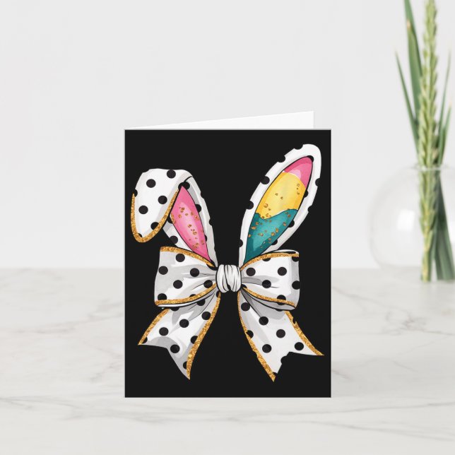 Whimsique Polka Dot Bow Öron Påsk Söndag Kort (Framsida)