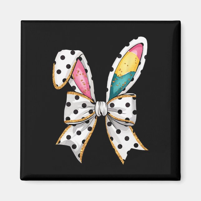 Whimsique Polka Dot Bow Öron Påsk Söndag Magnet (Framsidan)