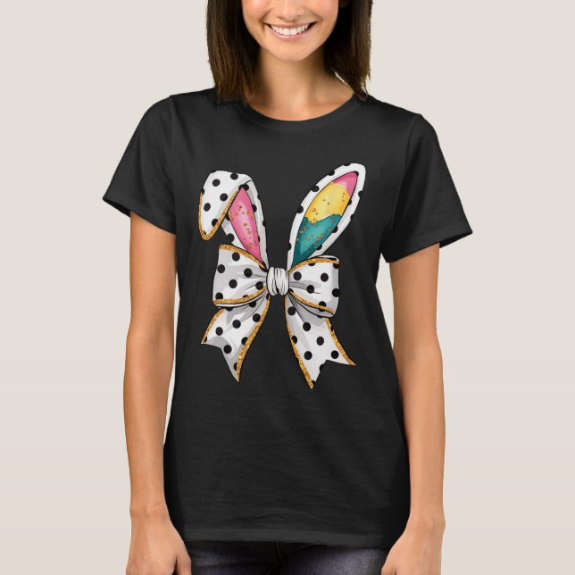 Whimsique Polka Dot Bow Öron Påsk Söndag T Shirt (Framsida)
