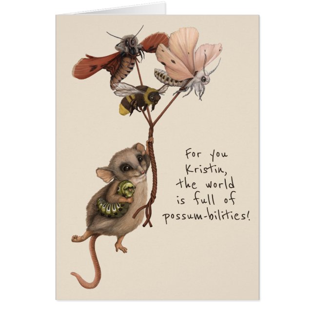 Whimsique Possum Moth and Bee Barn Farewell Card Hälsningskort (Framsidan)