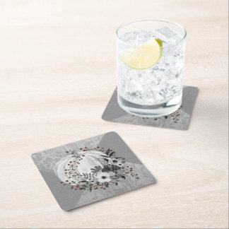 Whimsique Pumpkin Blommigts & Red Berries Grayscal Underlägg Papper Kvadrat