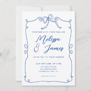 Whimsique Quirky Blue Hand plockade Bröllop Inbjudningar