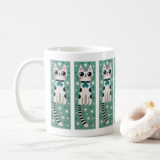 Whimsique Quirky Doodle Cat Teckning Kaffemugg (Med munk)