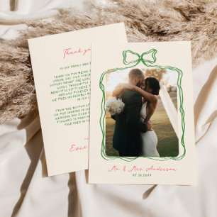 Whimsique Quirky Handskriftlig Bow Bröllop Tack Kort