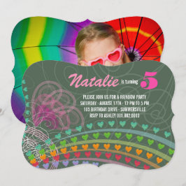 Whimsique Rainbow Heart Girl Birthday Photo Inbjud Inbjudningar