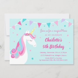 Whimsique Rainbow Unicorn Aqua 5:e födelsedagen Inbjudningar