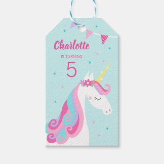 Whimsique Rainbow Unicorn Aqua 5:e födelsedagen Presentetikett
