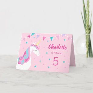 Whimsique Rainbow Unicorn Rosa 5th Birthday Inbjudan
