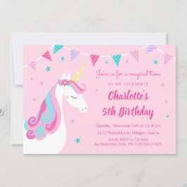 Whimsique Rainbow Unicorn Rosa 5th Birthday Inbjudningar