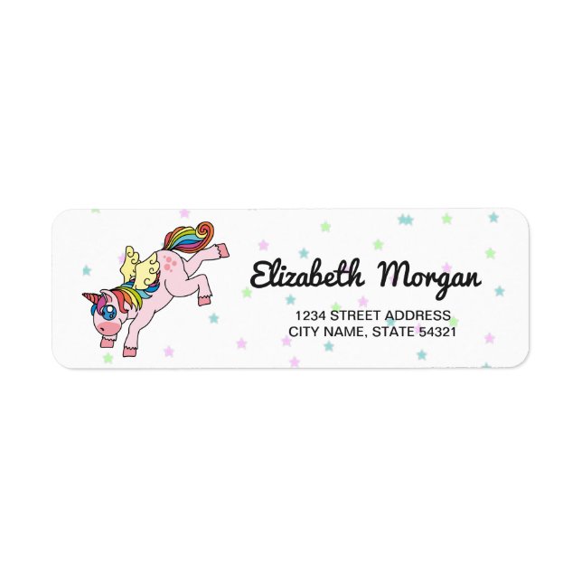 Whimsique Rainbow Unicorn, Stars Returadress Etikett (Framsidan)