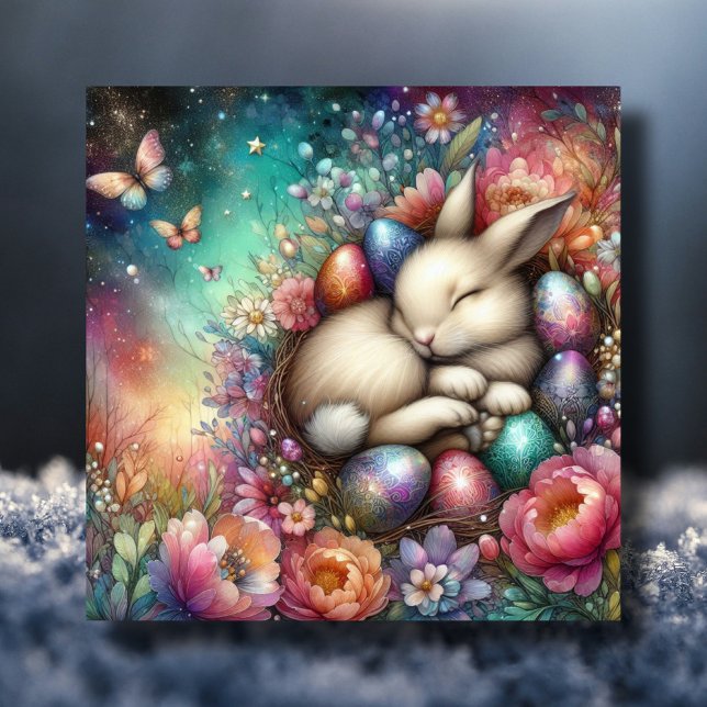 Whimsique Rainbow Watercolor Bunny Påsk Julkort (Skapare uppladdad)