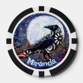 Whimsique Raven Måne Blommigt Personlig Poker Marker