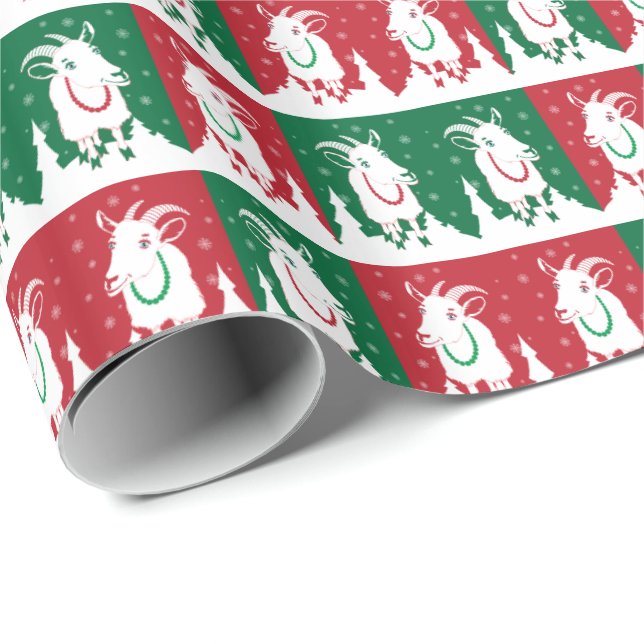 Whimsique Red and Grönt Goat Helgdag Wrap Presentpapper (Rullad Hörn)