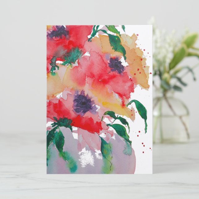 Whimsique Red and Gula blommor i Pinky Vas | Tack Kort (Stående Fram)