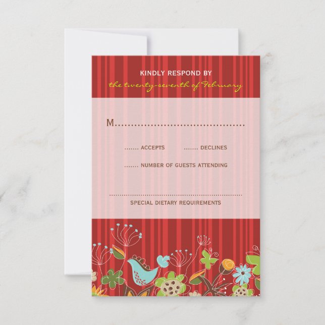 Whimsique Red Blommigt Garden Wedding OSA kort (Framsida)